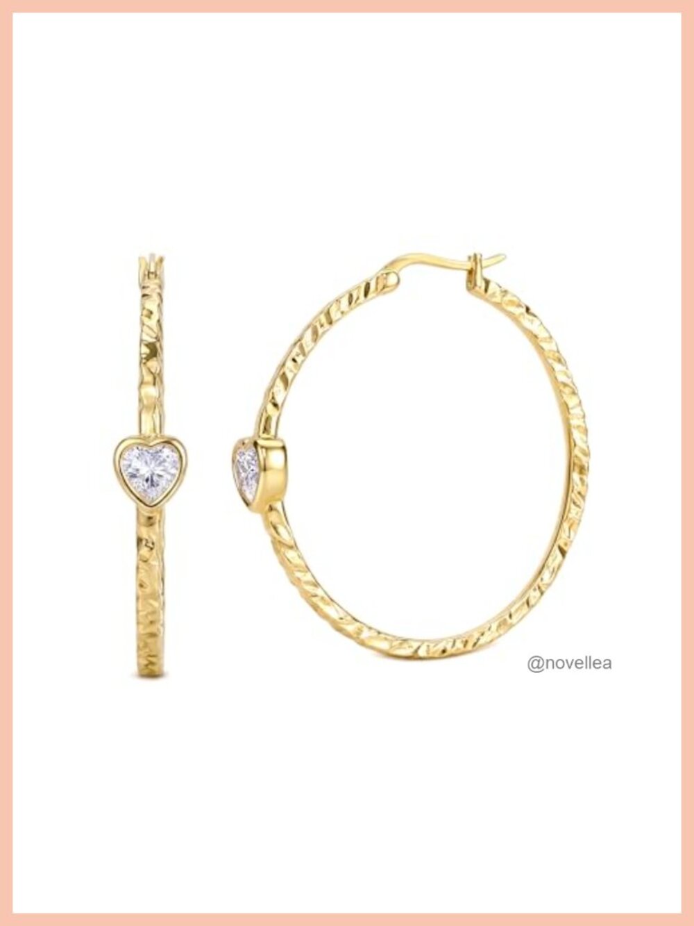 14K Gold Hoop Earrings Heart Cubic Zirconia Hypoallergenic Interlaced Hoops